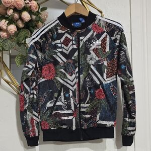 adidas Black Floral & Geometric Print Track Jacket SIZE M